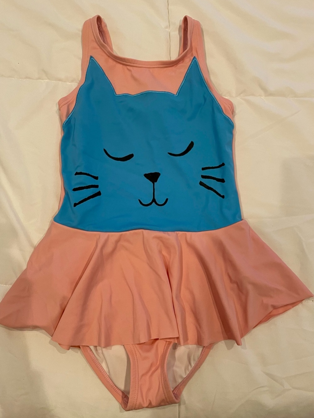 Hanna Andersson Girls Pink & Blue Cat One-Piece Swimsuit - size 130 (8)